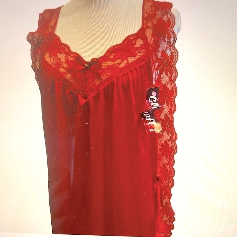 Glencraft Red Nylon Lace Nightgown Small - Picture 1 of 8